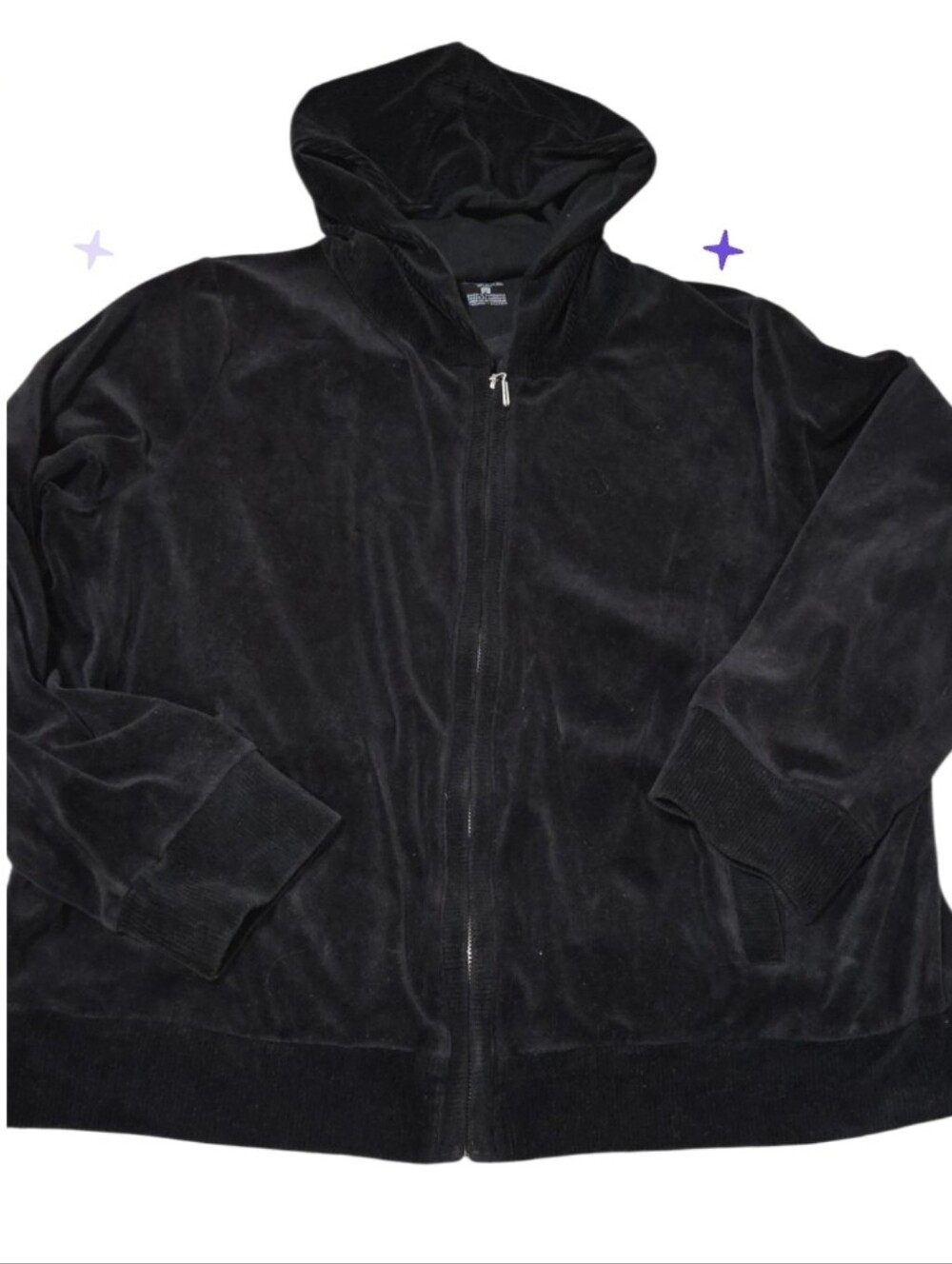 2x Black  Hooded Zip Velour Hoodie